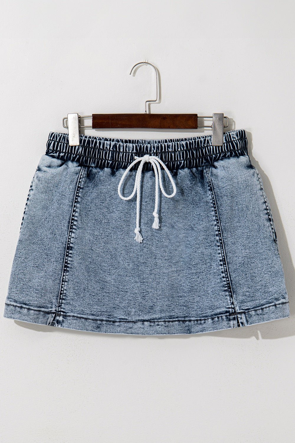 Drawstring High Waist Pocketed Denim Shorts - GlossDrop