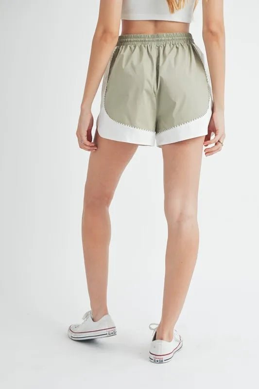 MABLE Drawstring Waist Contrast Trim Detail Shorts - GlossDrop