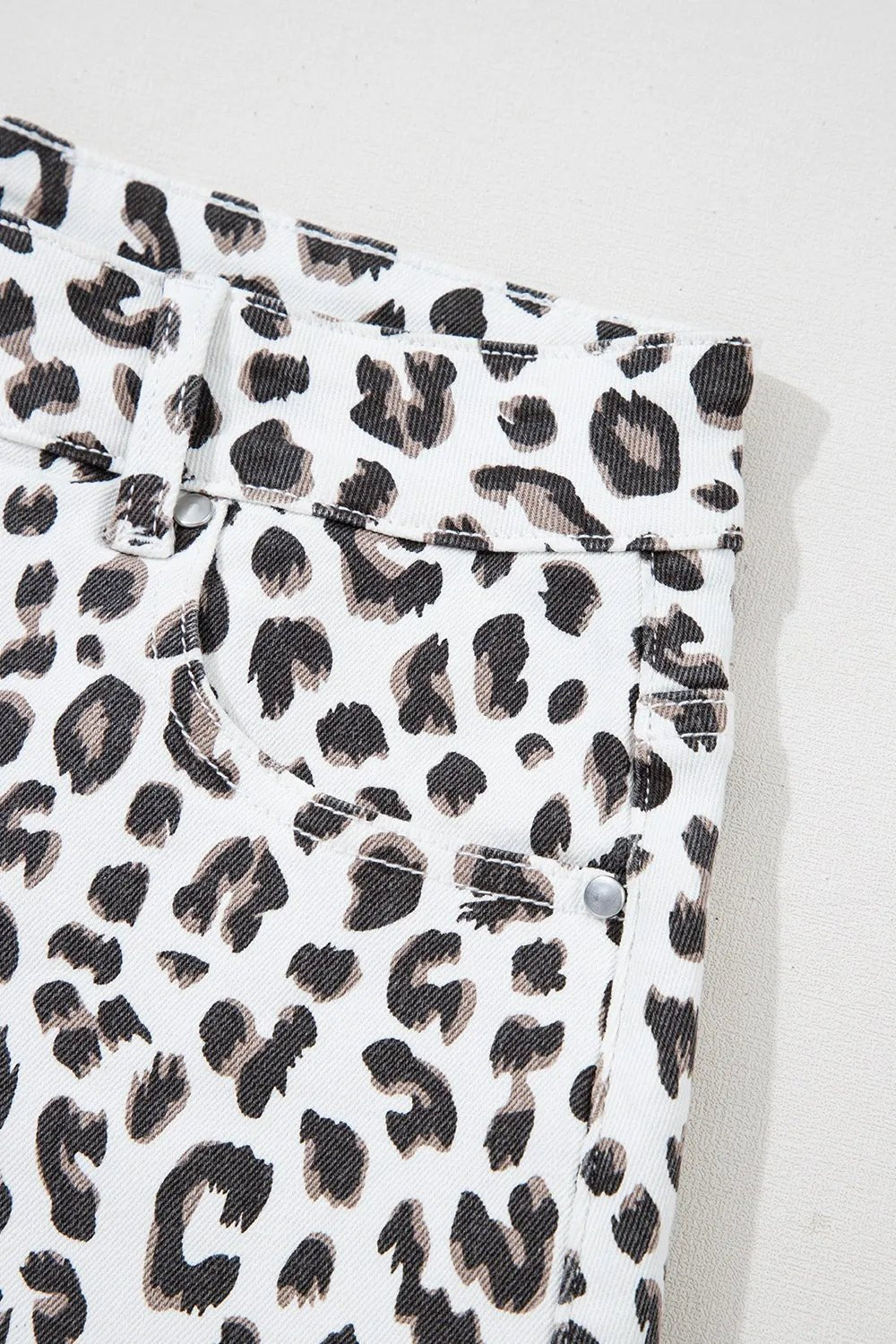 Leopard Frayed Hem Denim Shorts - GlossDrop