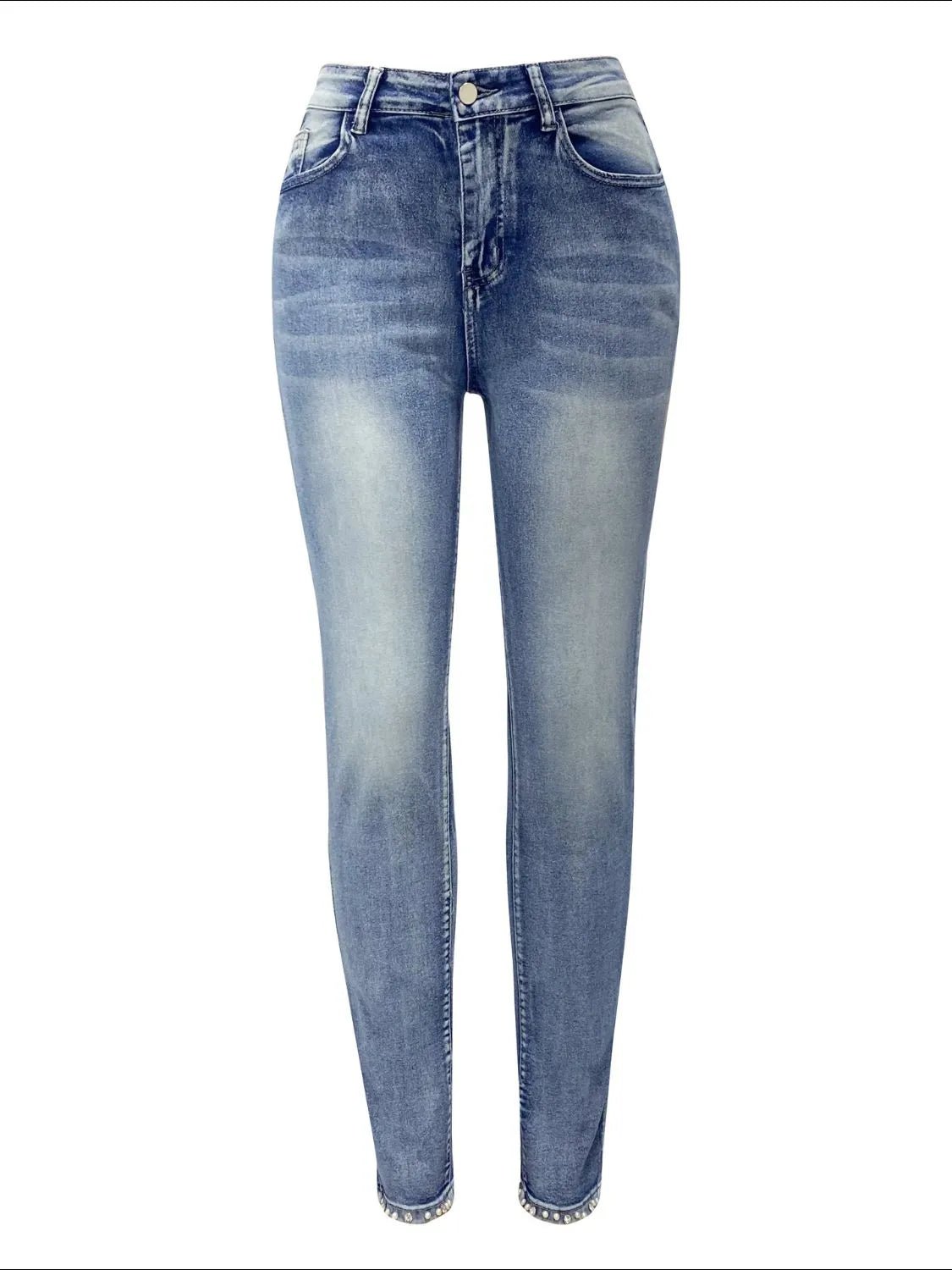 Rhinestone Butterfly Jeans with Pockets - GlossDrop