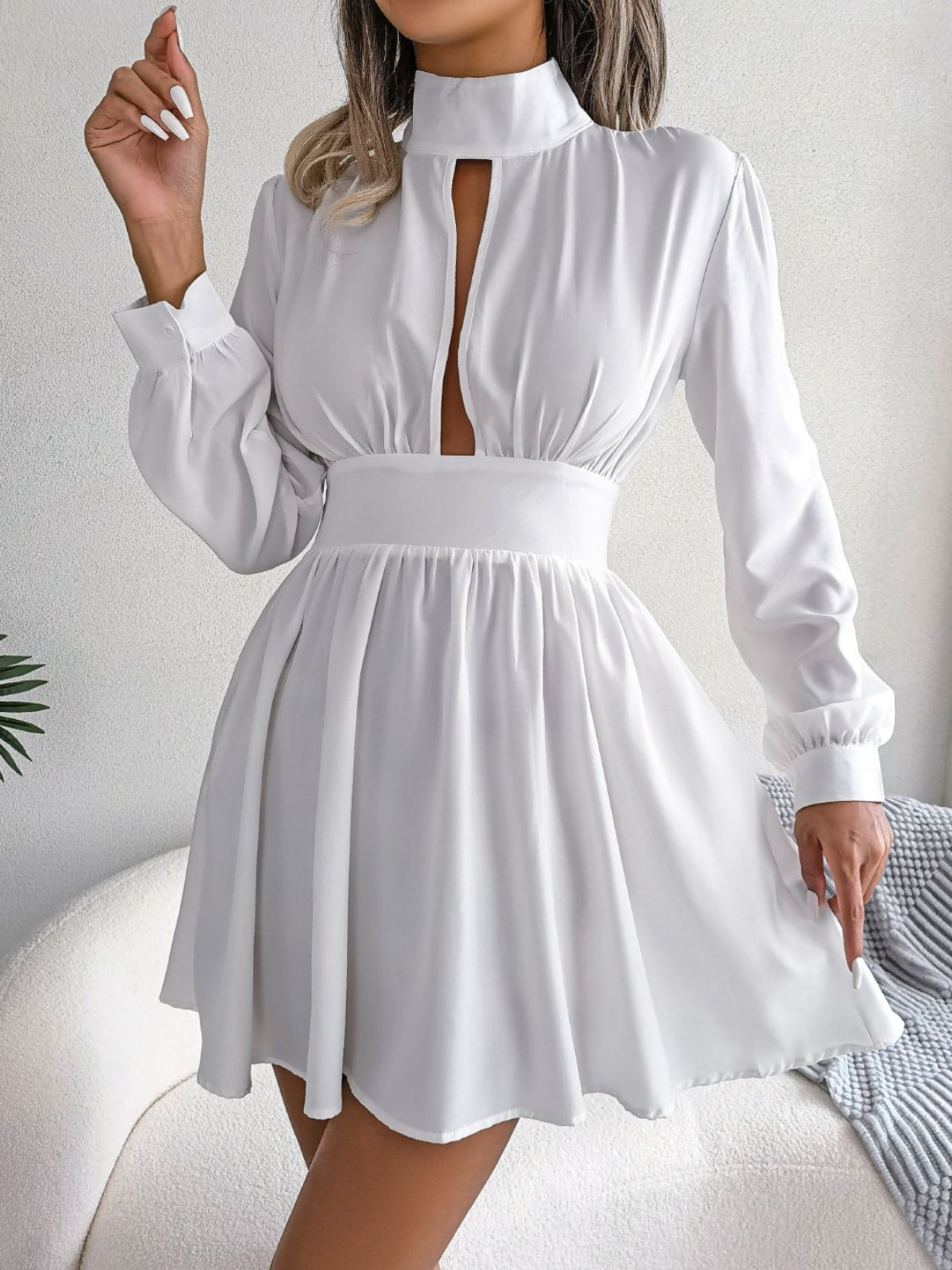 Cutout Turtleneck A - Line Mini Dress - GlossDrop