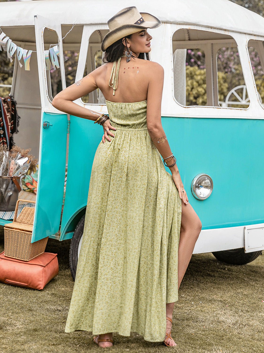 Printed Halter Neck Maxi Dress - GlossDrop