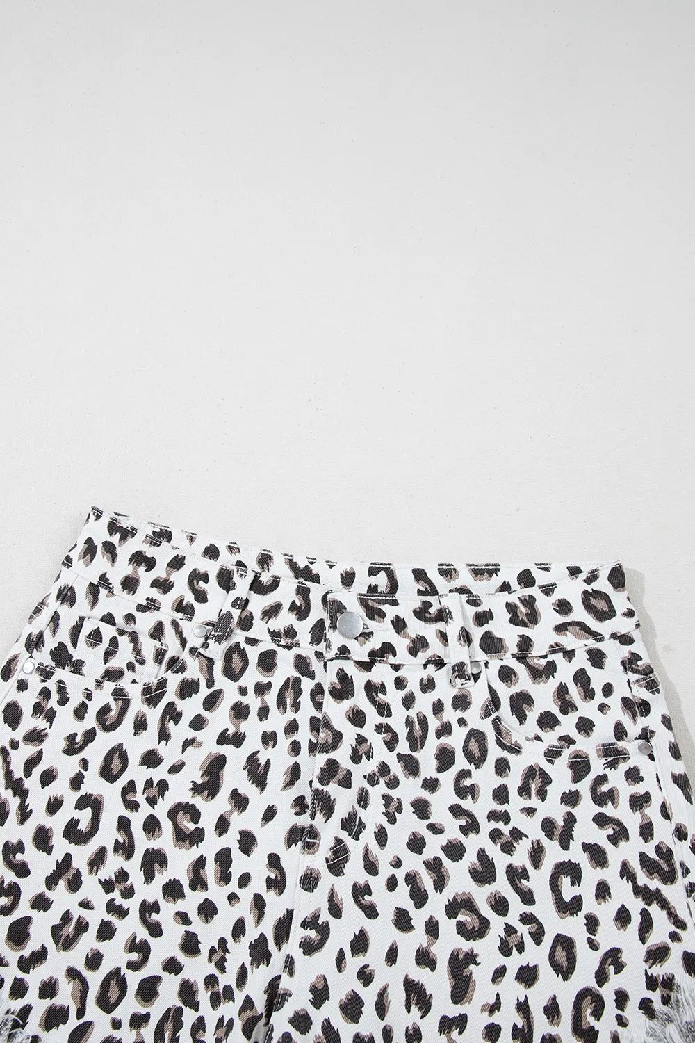 Leopard Frayed Hem Denim Shorts - GlossDrop