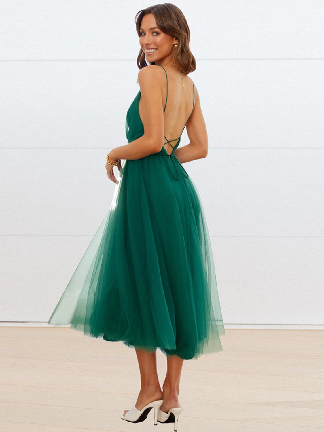 Backless Crisscross Sleeveless Midi Dress - GlossDrop