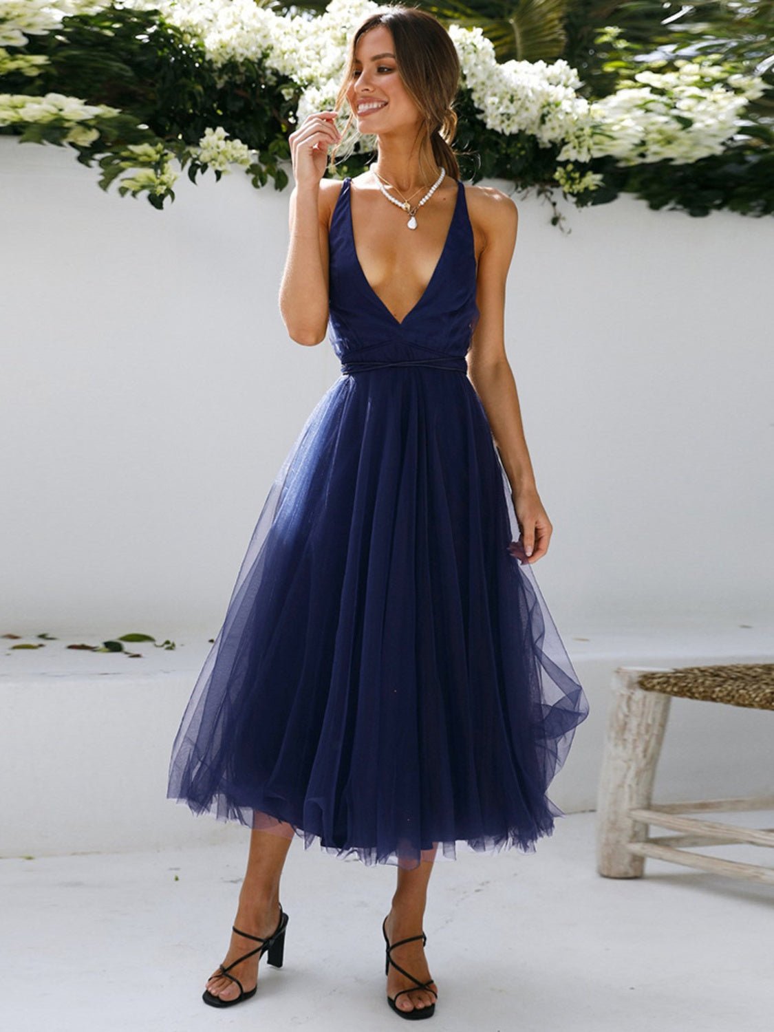 Backless Crisscross Sleeveless Midi Dress - GlossDrop