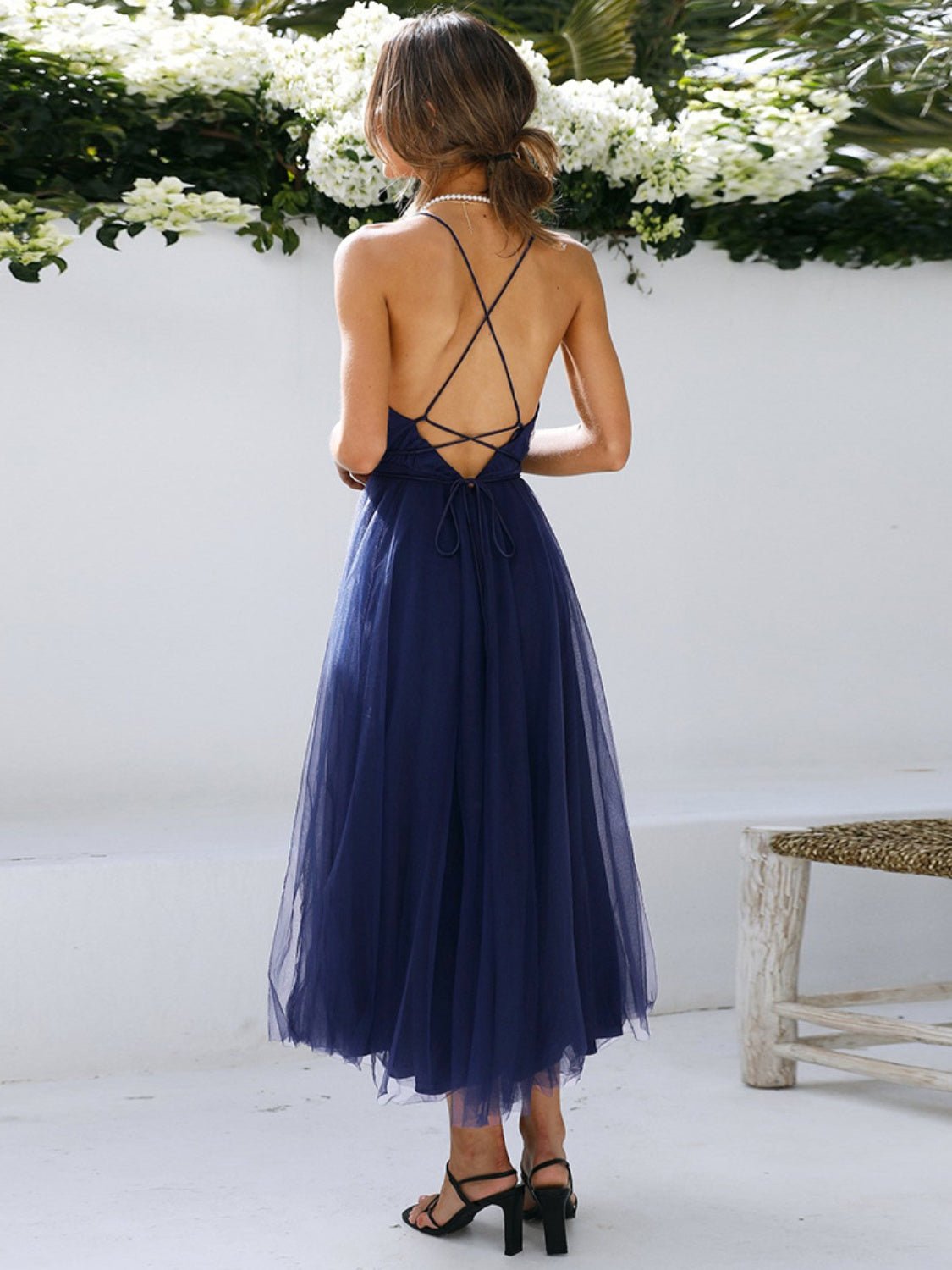 Backless Crisscross Sleeveless Midi Dress - GlossDrop