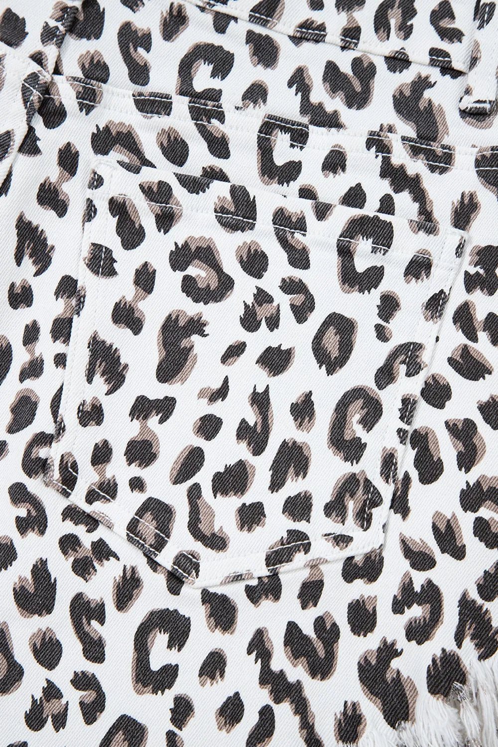Leopard Frayed Hem Denim Shorts - GlossDrop