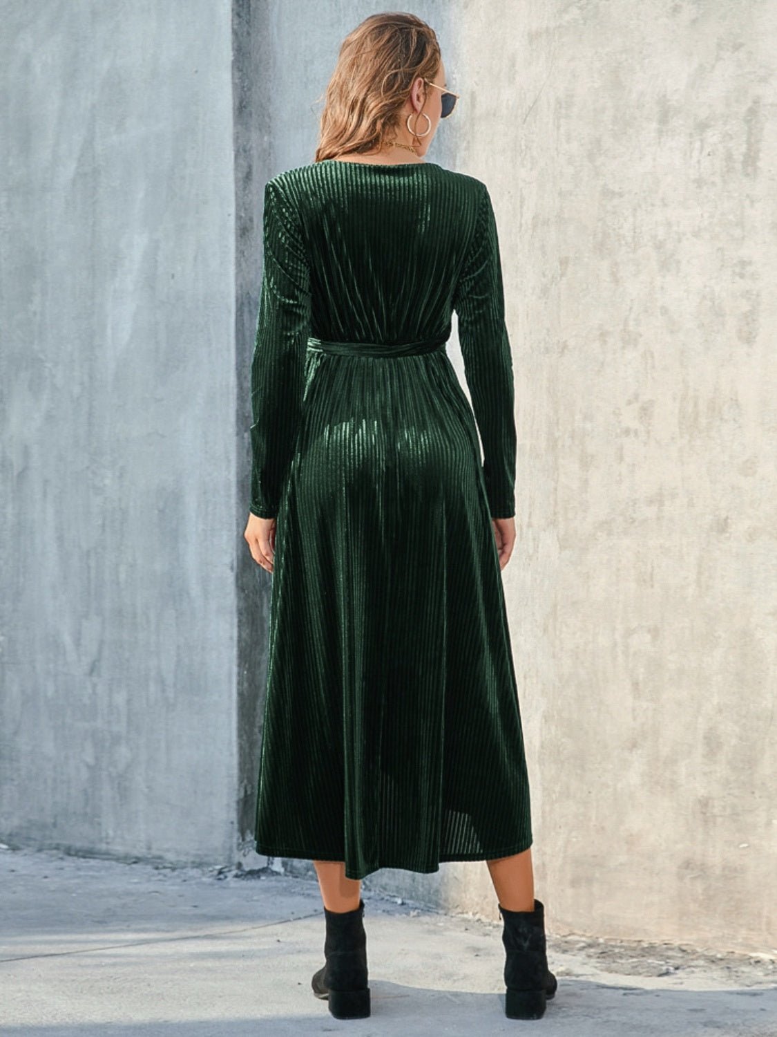 Tie Front Long Sleeve Slit Dress - GlossDrop