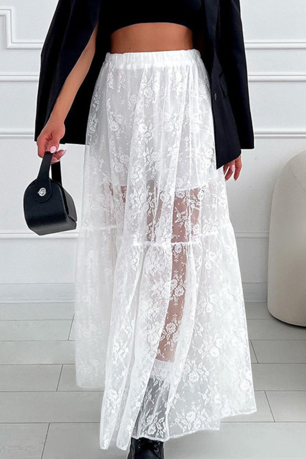 Lace Elastic Waist Maxi Skirt - GlossDrop