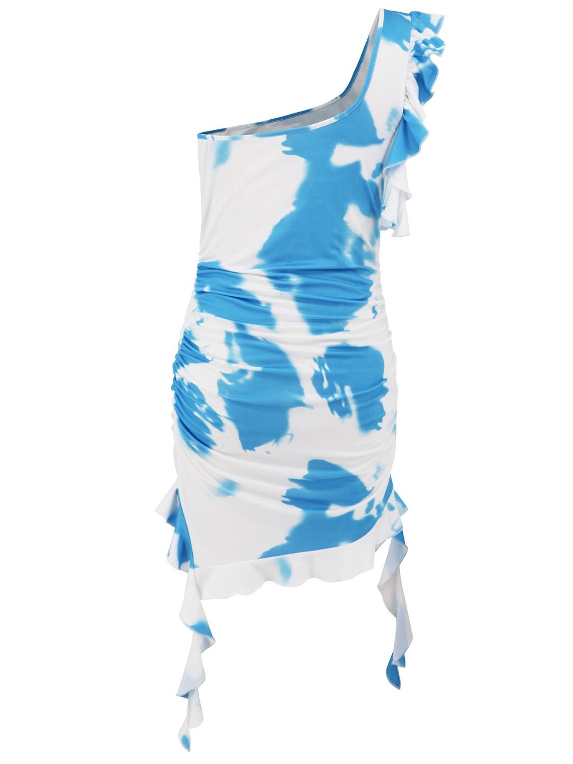 Ruffled Tie - Dye Single Shoulder Mini Dress - GlossDrop