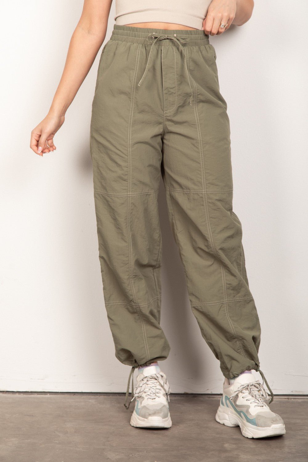 VERY J Drawstring Woven Parachute Joggers - GlossDrop