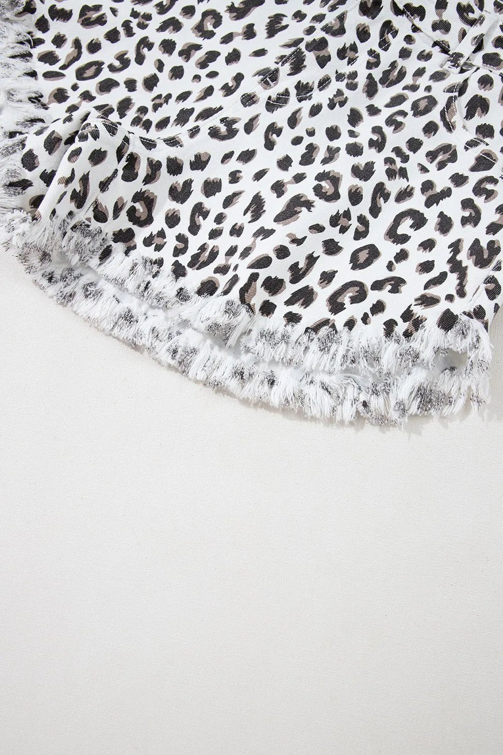 Leopard Frayed Hem Denim Shorts - GlossDrop