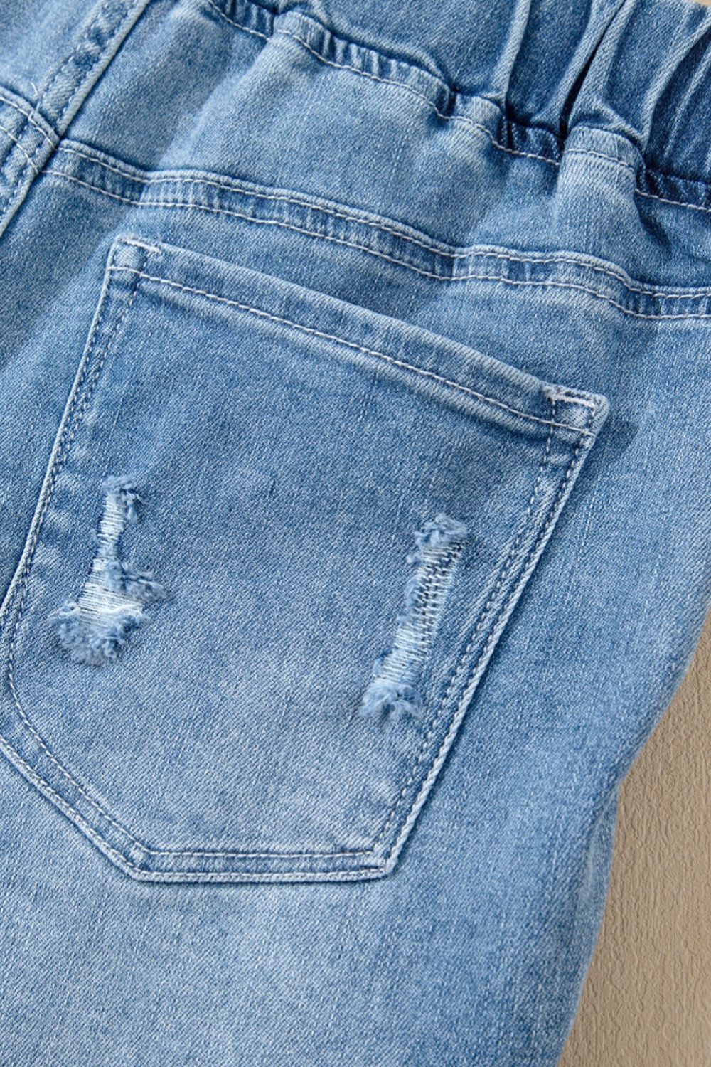 Drawstring High Waist Distressed Denim Shorts - GlossDrop