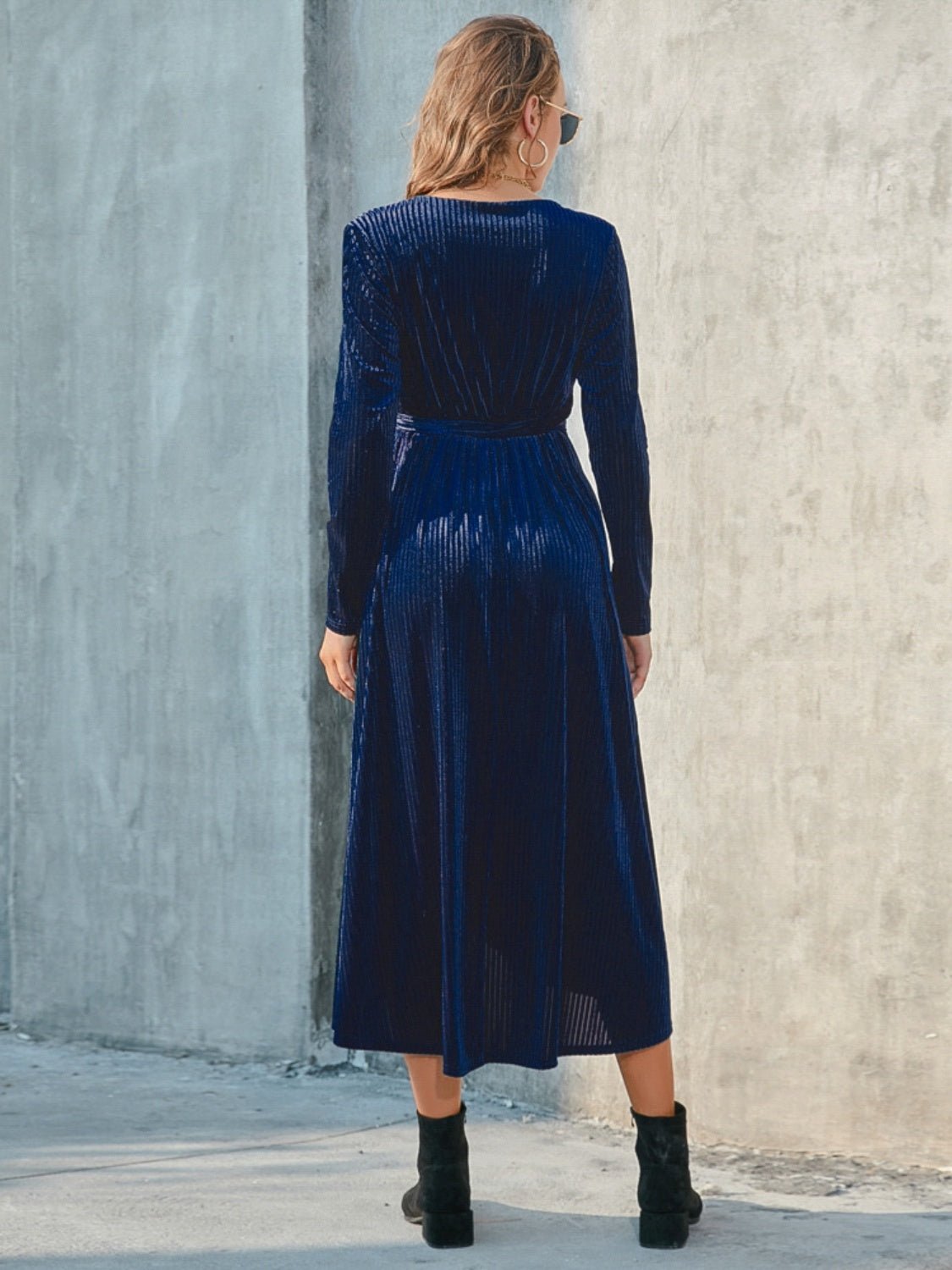 Tie Front Long Sleeve Slit Dress - GlossDrop
