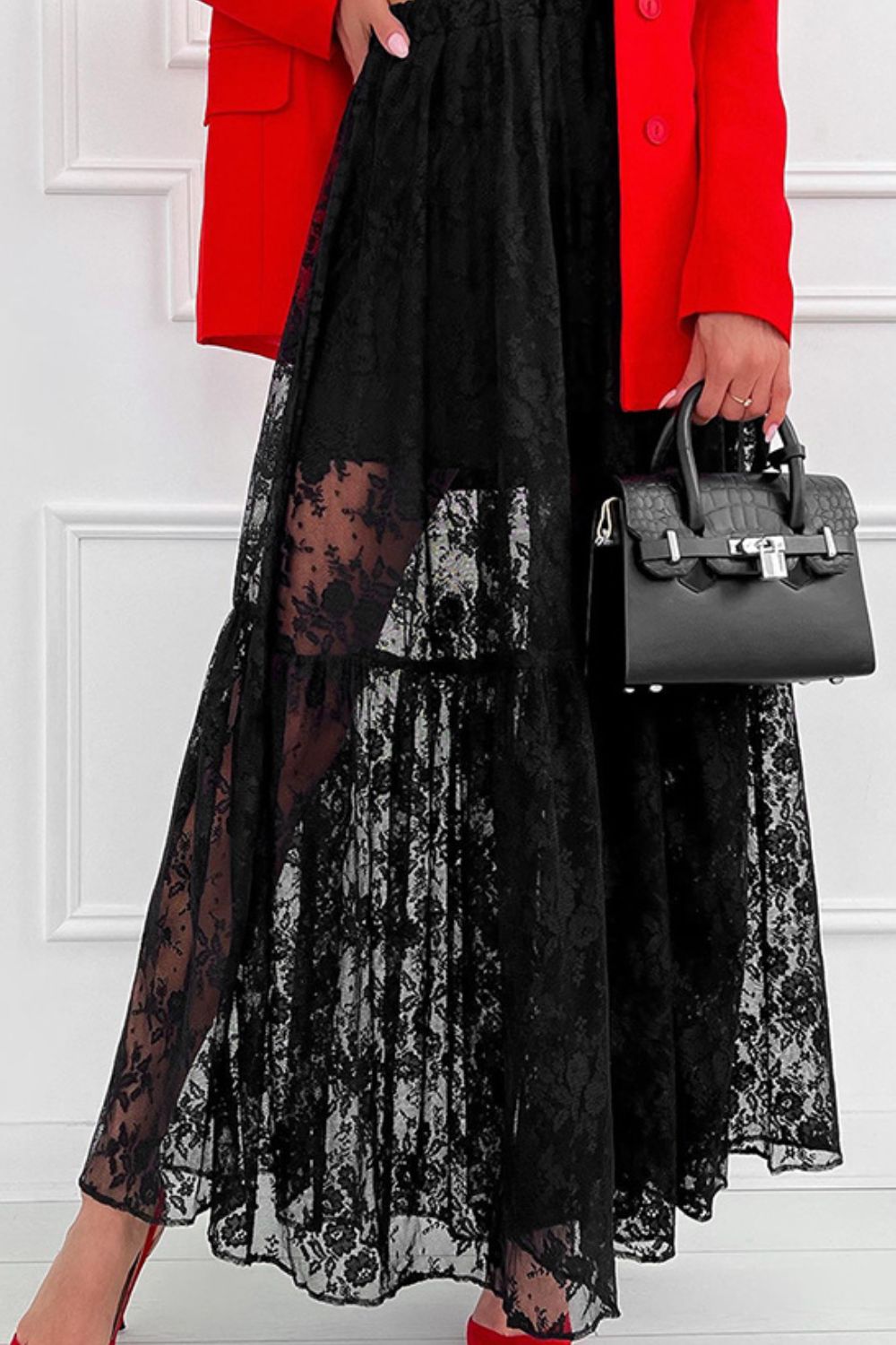 Lace Elastic Waist Maxi Skirt - GlossDrop