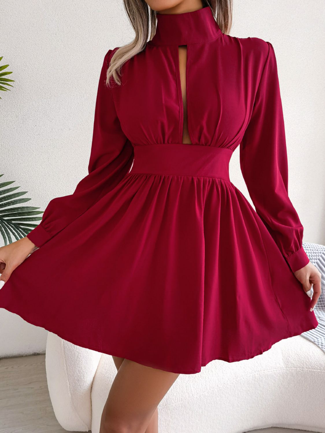 Cutout Turtleneck A - Line Mini Dress - GlossDrop