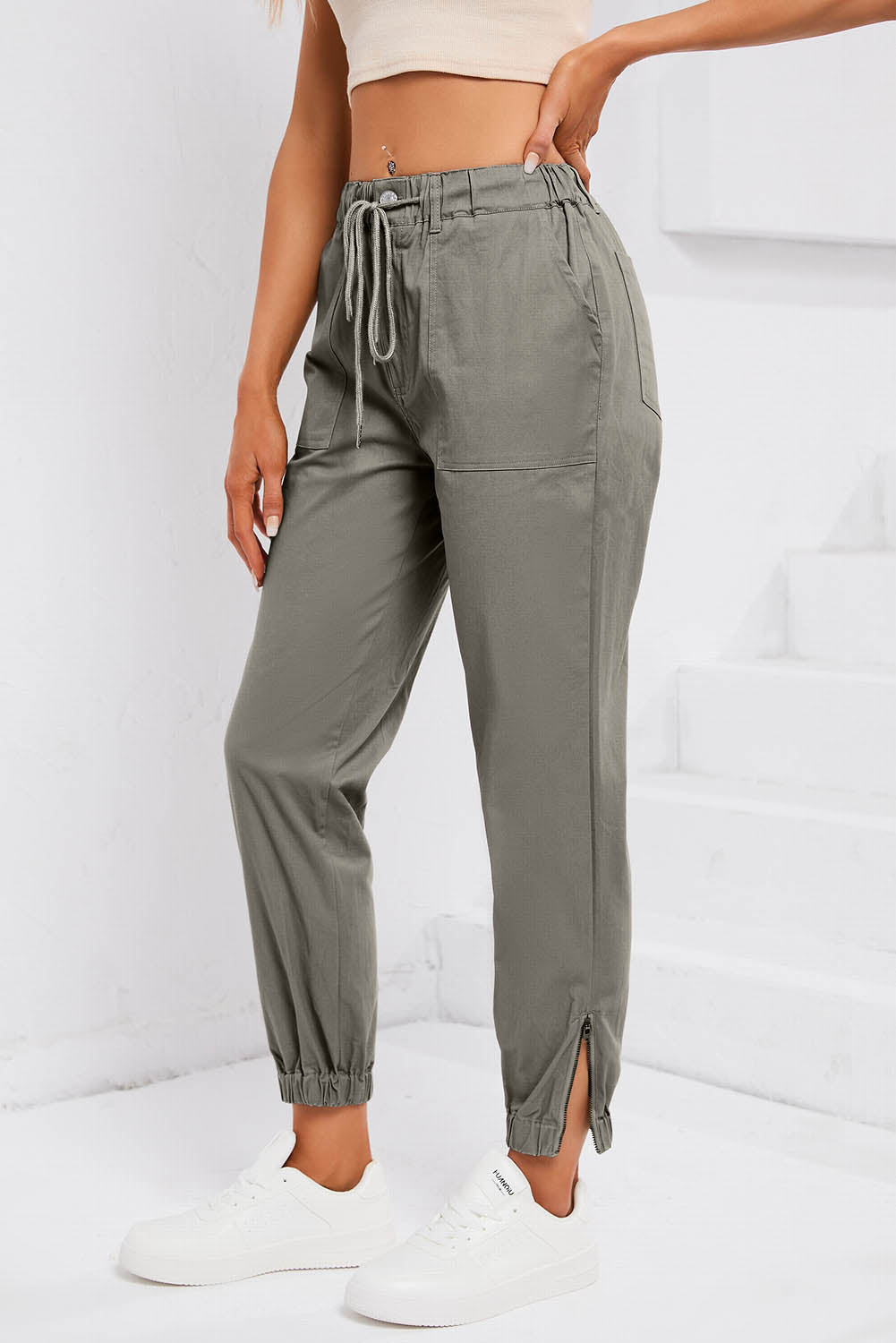 Drawstring Side Zip Joggers - GlossDrop