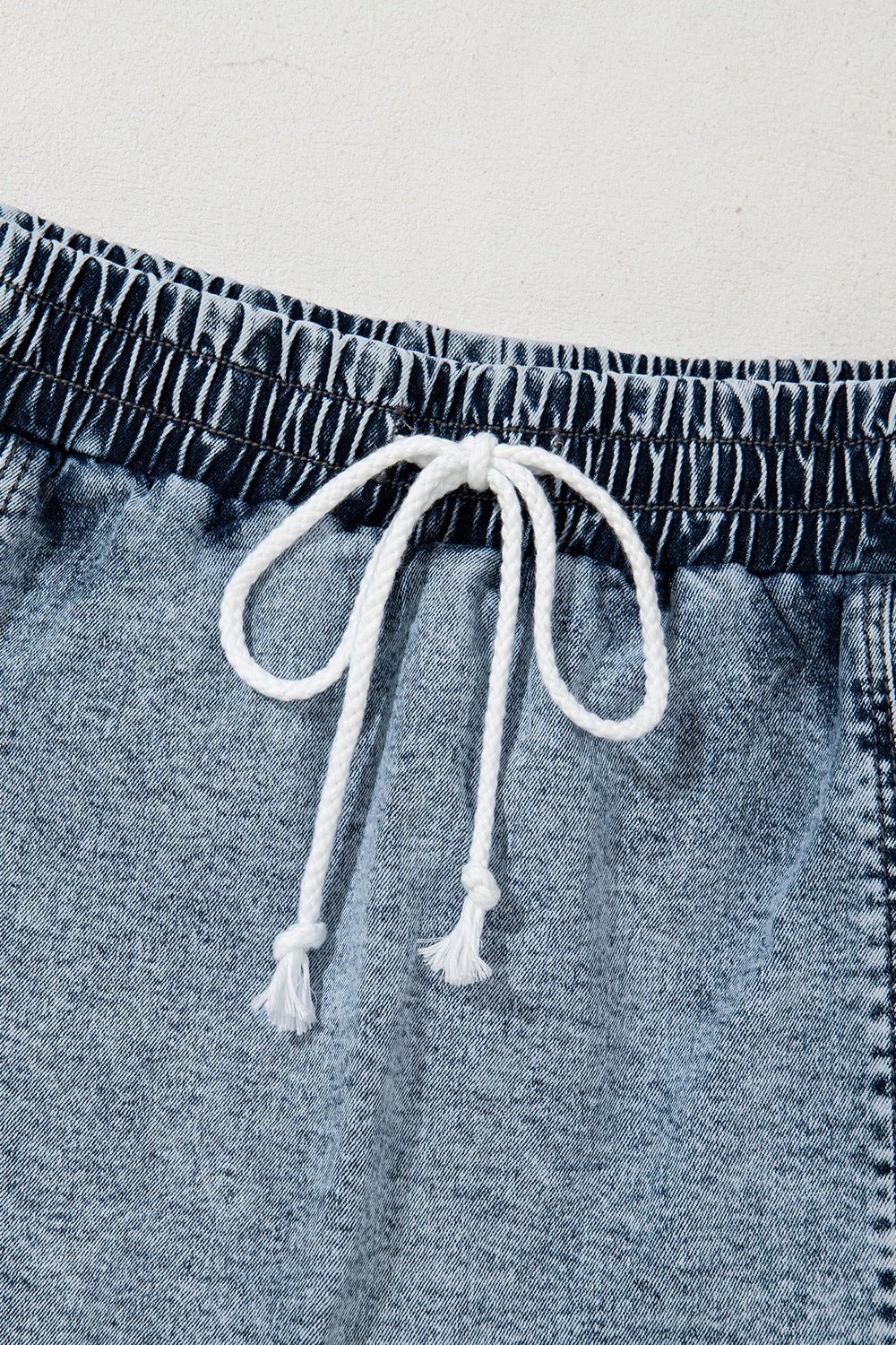 Drawstring High Waist Pocketed Denim Shorts - GlossDrop