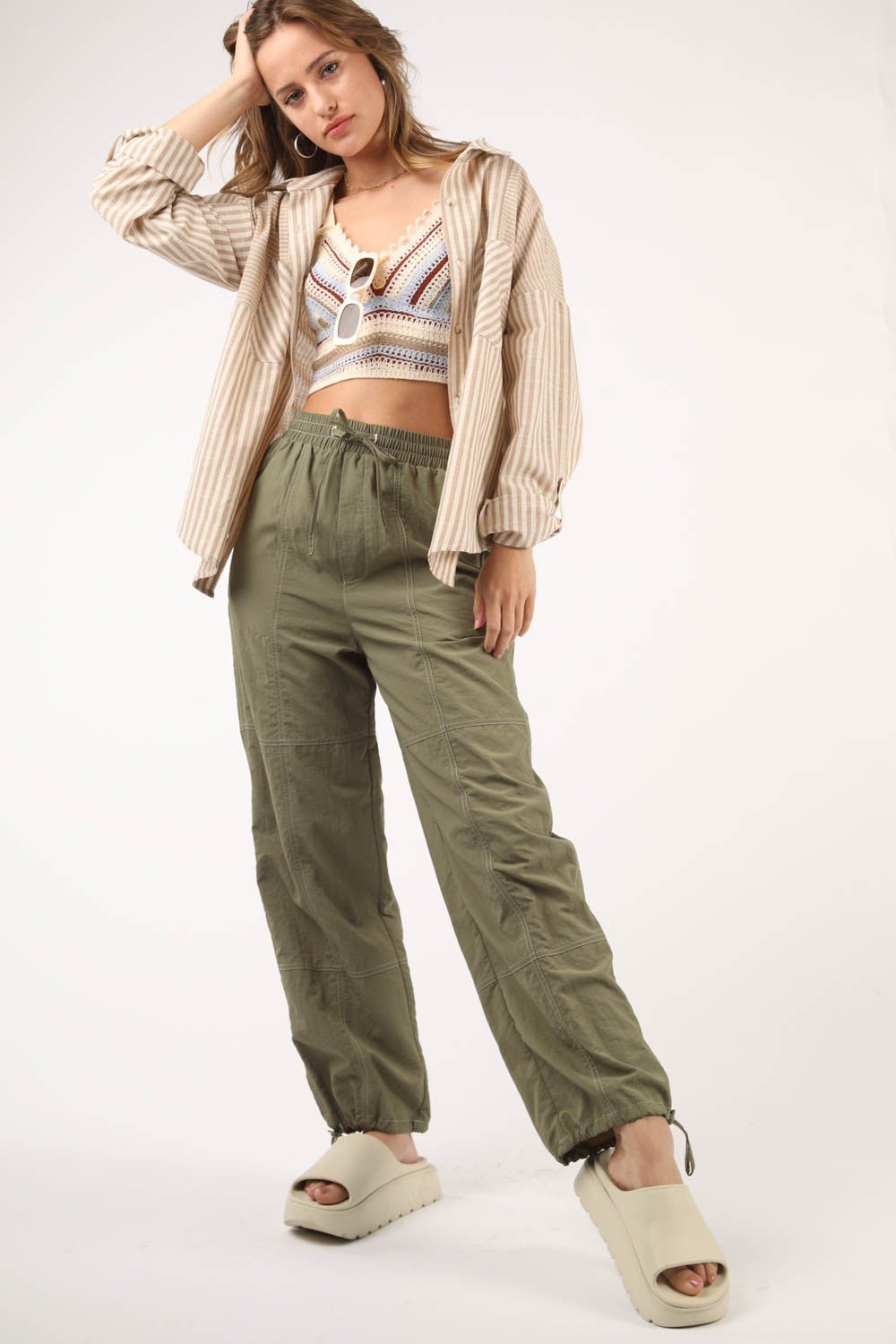 VERY J Drawstring Woven Parachute Joggers - GlossDrop