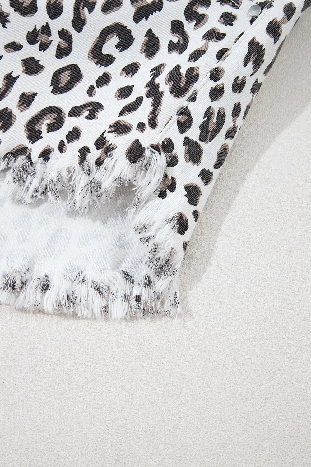 Leopard Frayed Hem Denim Shorts - GlossDrop