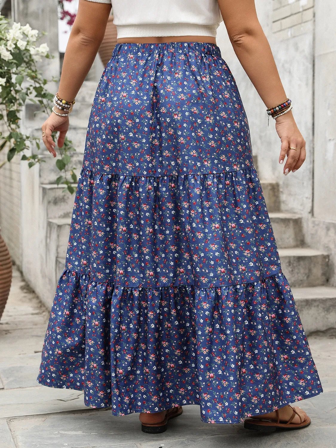 Plus Size Floral Elastic Waist Maxi Skirt - GlossDrop