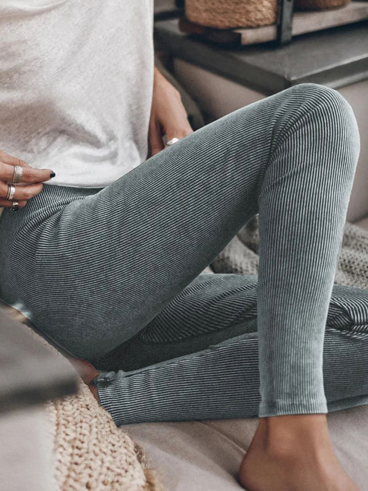 Ribbed Elastic Waist Leggings - GlossDrop