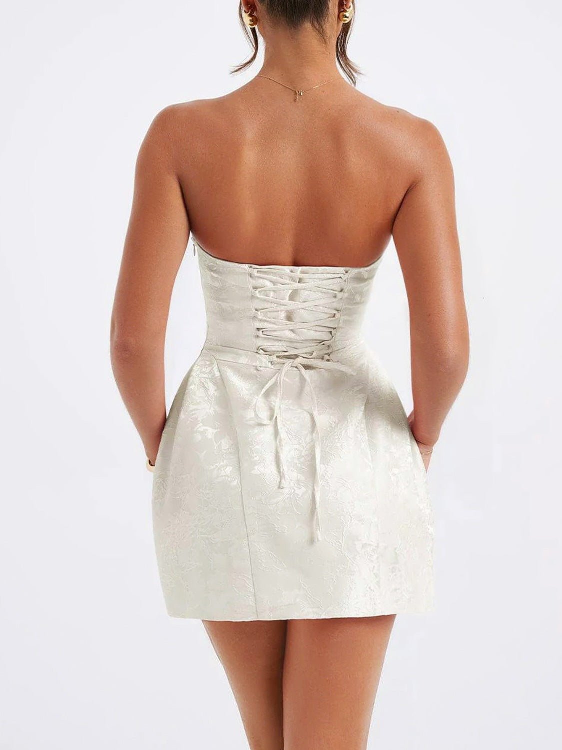 Lace - Up Sleeveless Satin Mini Dress with Bow - GlossDrop