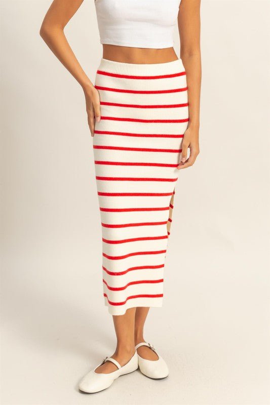 HYFVE Side Slit Striped Bodycon Sweater Skirt - GlossDrop