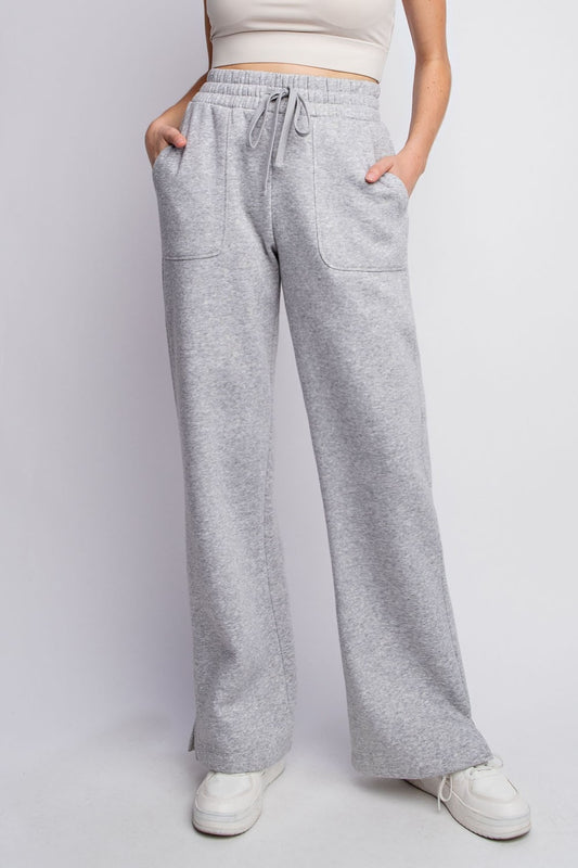 Faith Apparel Full Size Drawstring Straight Leg Slit Sweatpants - GlossDrop
