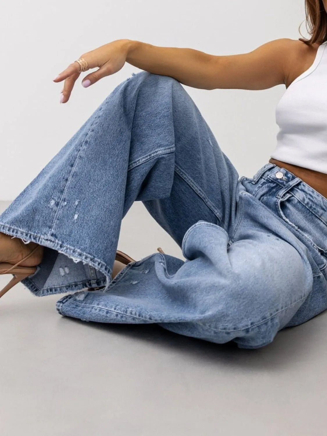 Distressed Wide Leg Jeans - GlossDrop