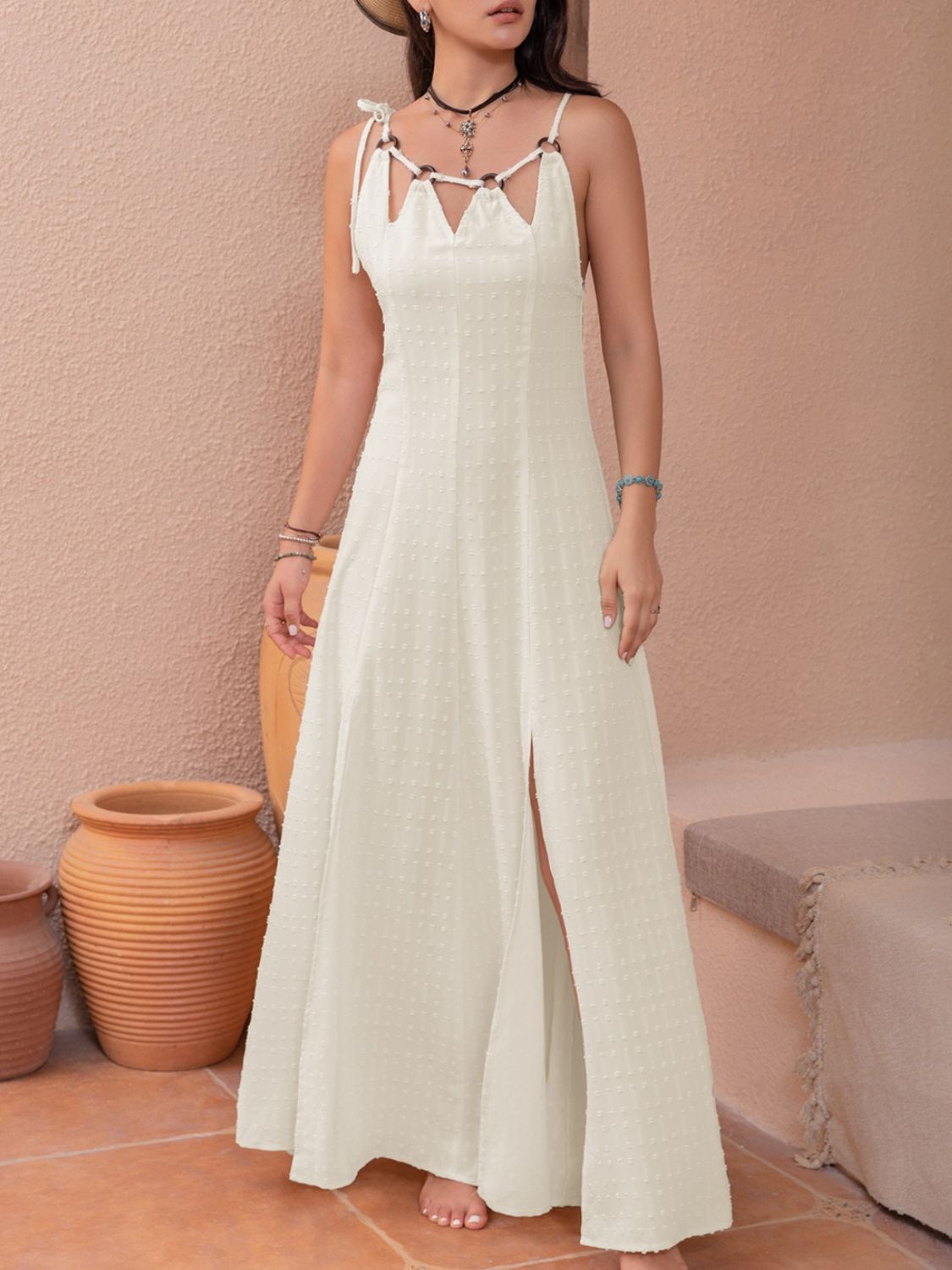 Swiss Dot Cutout Sleeveless Maxi Dress - GlossDrop