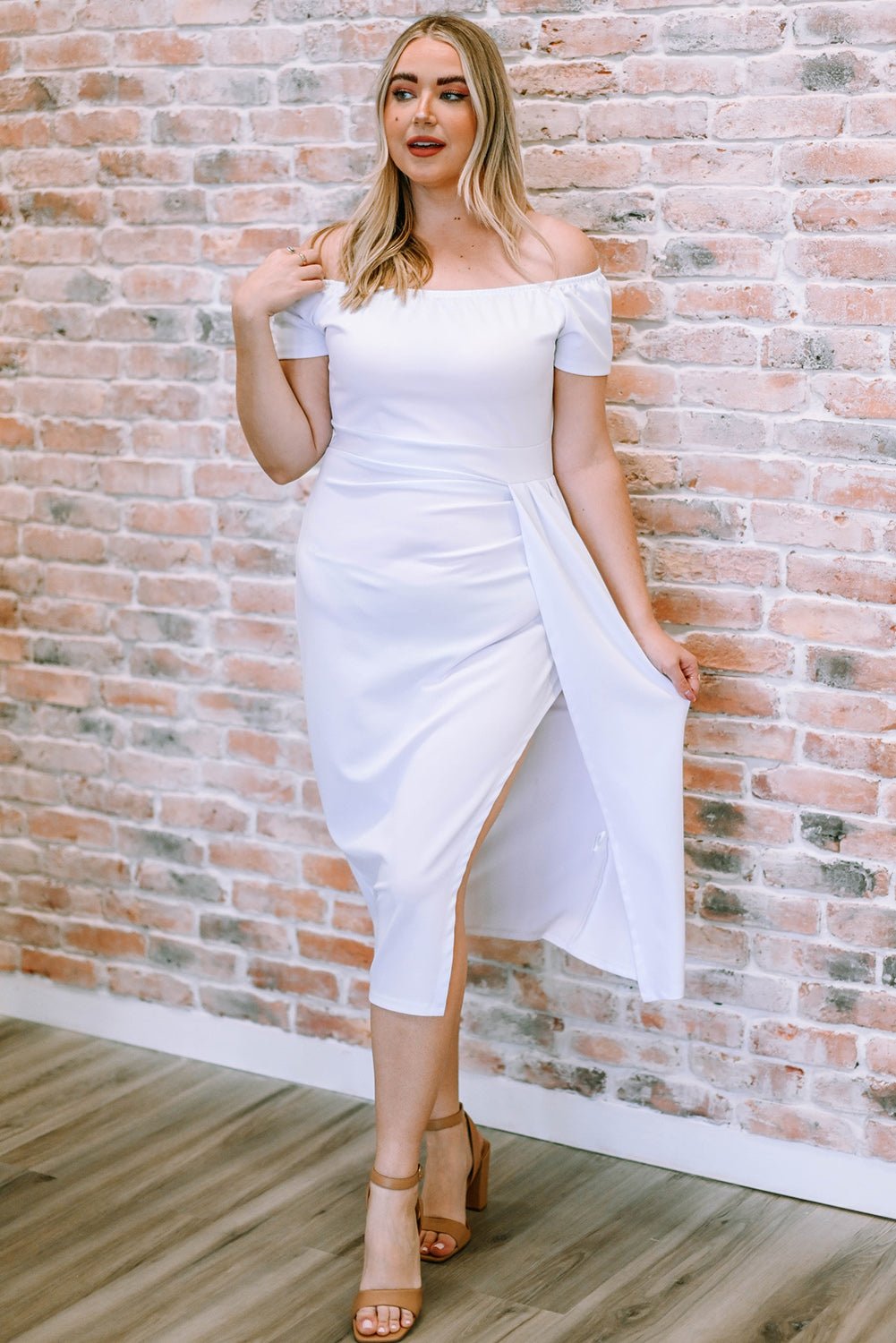 Off - Shoulder Short Sleeve Split Dress - GlossDrop