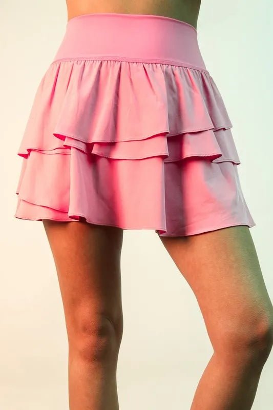 VERY J Riffled Tiered Layers Activewear Skirt with Shorts - GlossDrop