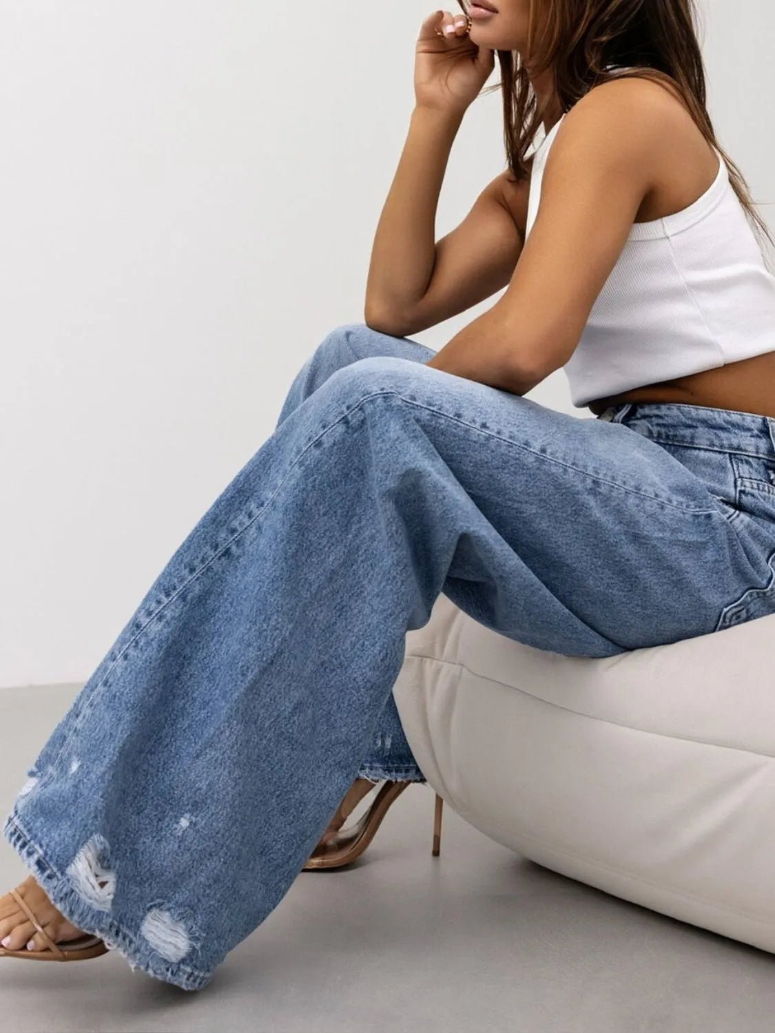 Distressed Wide Leg Jeans - GlossDrop