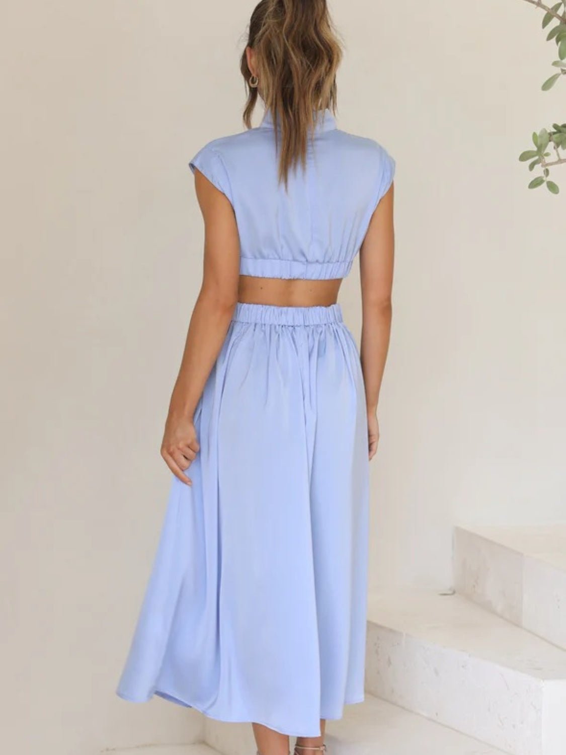 Cutout Mock Neck Sleeveless Ruched Dress - GlossDrop