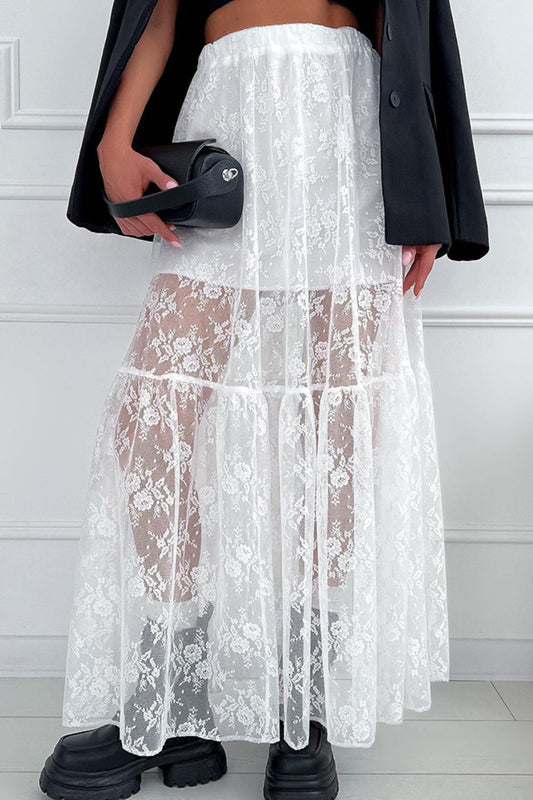 Lace Elastic Waist Maxi Skirt - GlossDrop