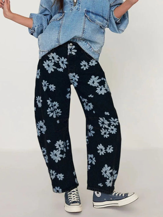 Printed Wide Leg Jeans - GlossDrop