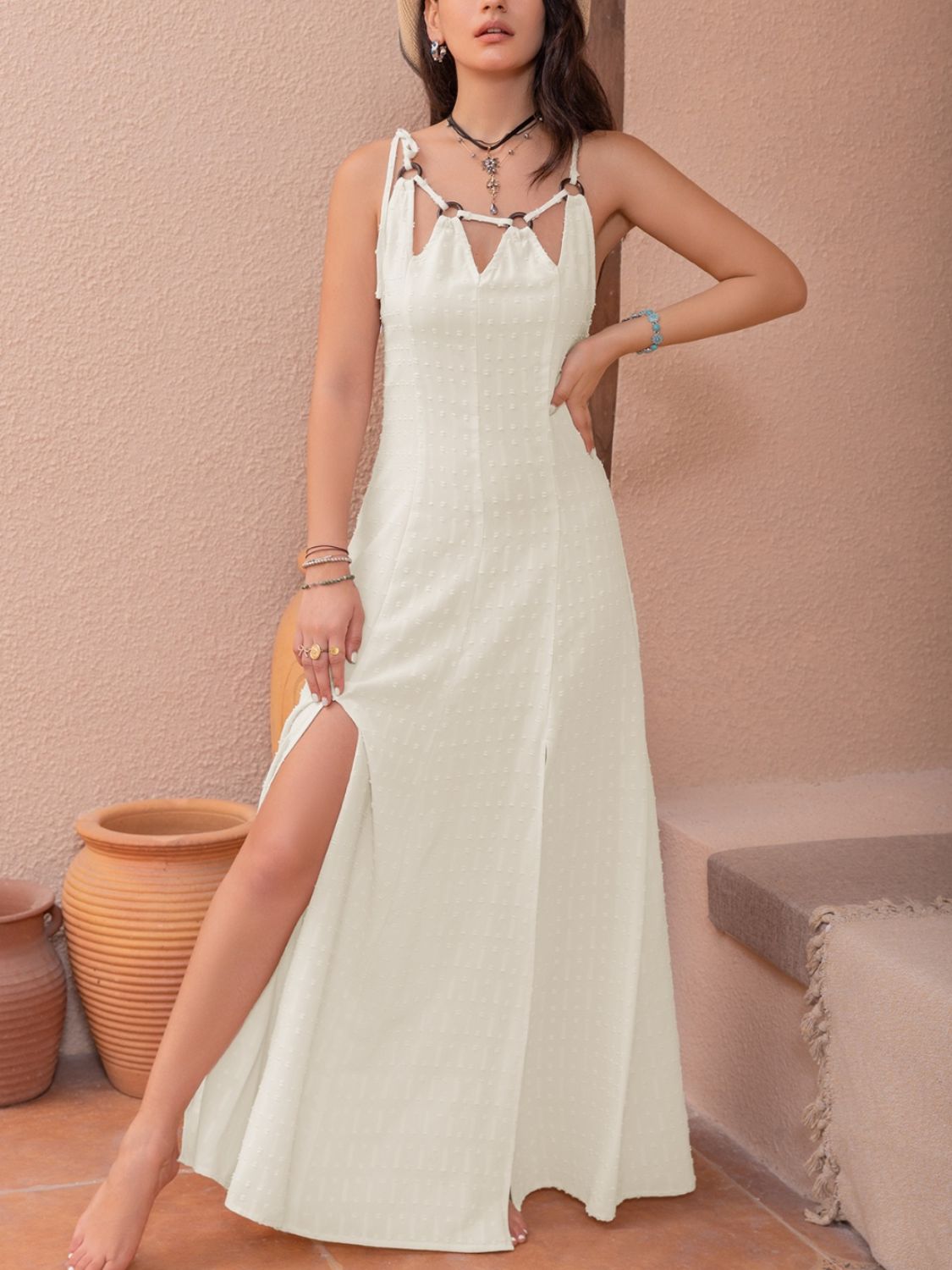 Swiss Dot Cutout Sleeveless Maxi Dress - GlossDrop