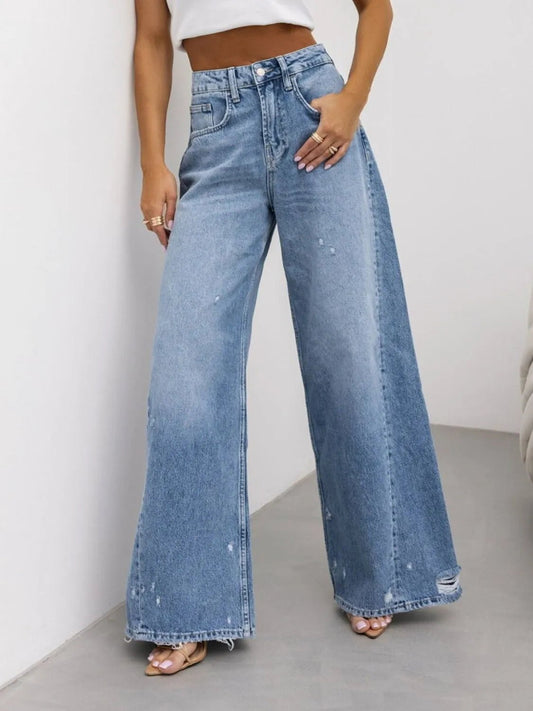 Distressed Wide Leg Jeans - GlossDrop