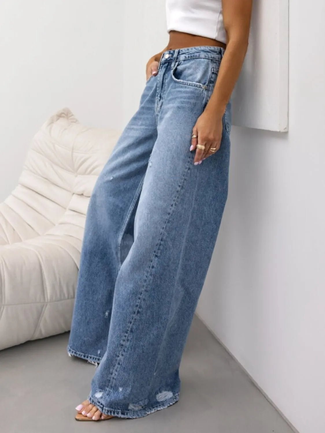 Distressed Wide Leg Jeans - GlossDrop