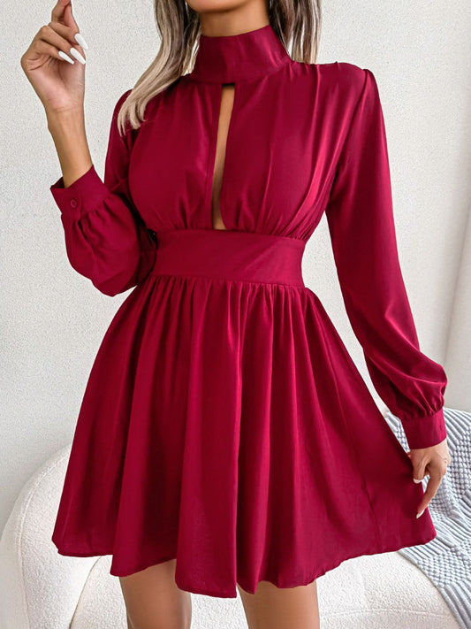 Cutout Turtleneck A - Line Mini Dress - GlossDrop