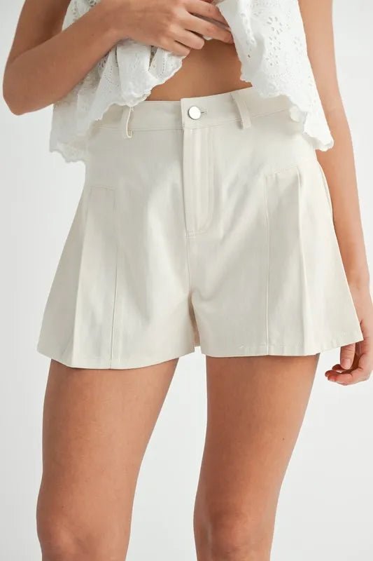 MABLE Pleated High Waist Twill Shorts - GlossDrop