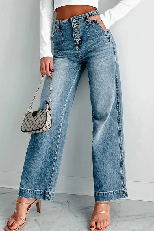Button Fly High Waist Jeans - GlossDrop