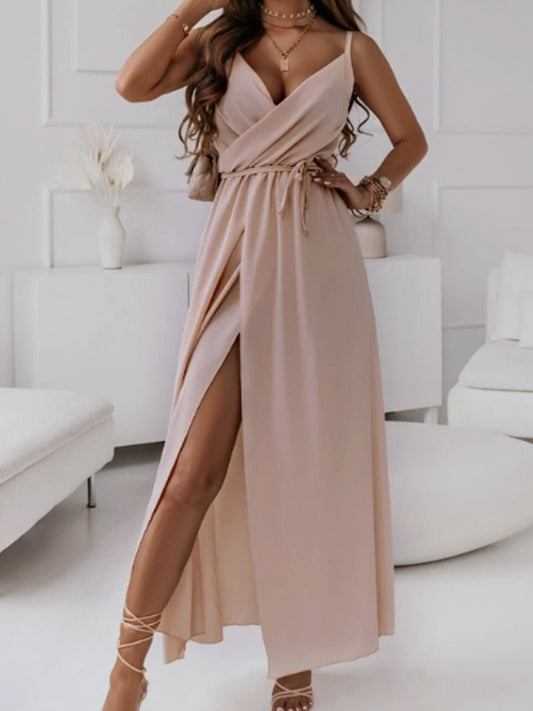 Honey Tied Surplice Sleeveless Midi Cami Dress - GlossDrop