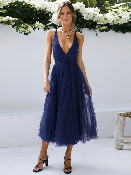 Backless Crisscross Sleeveless Midi Dress - GlossDrop