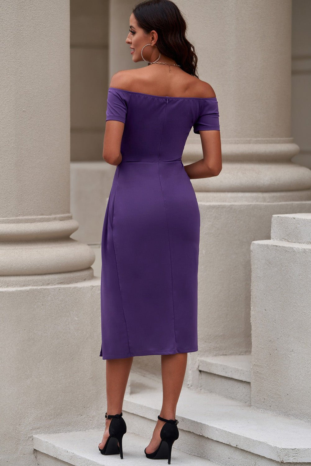 Off - Shoulder Short Sleeve Split Dress - GlossDrop