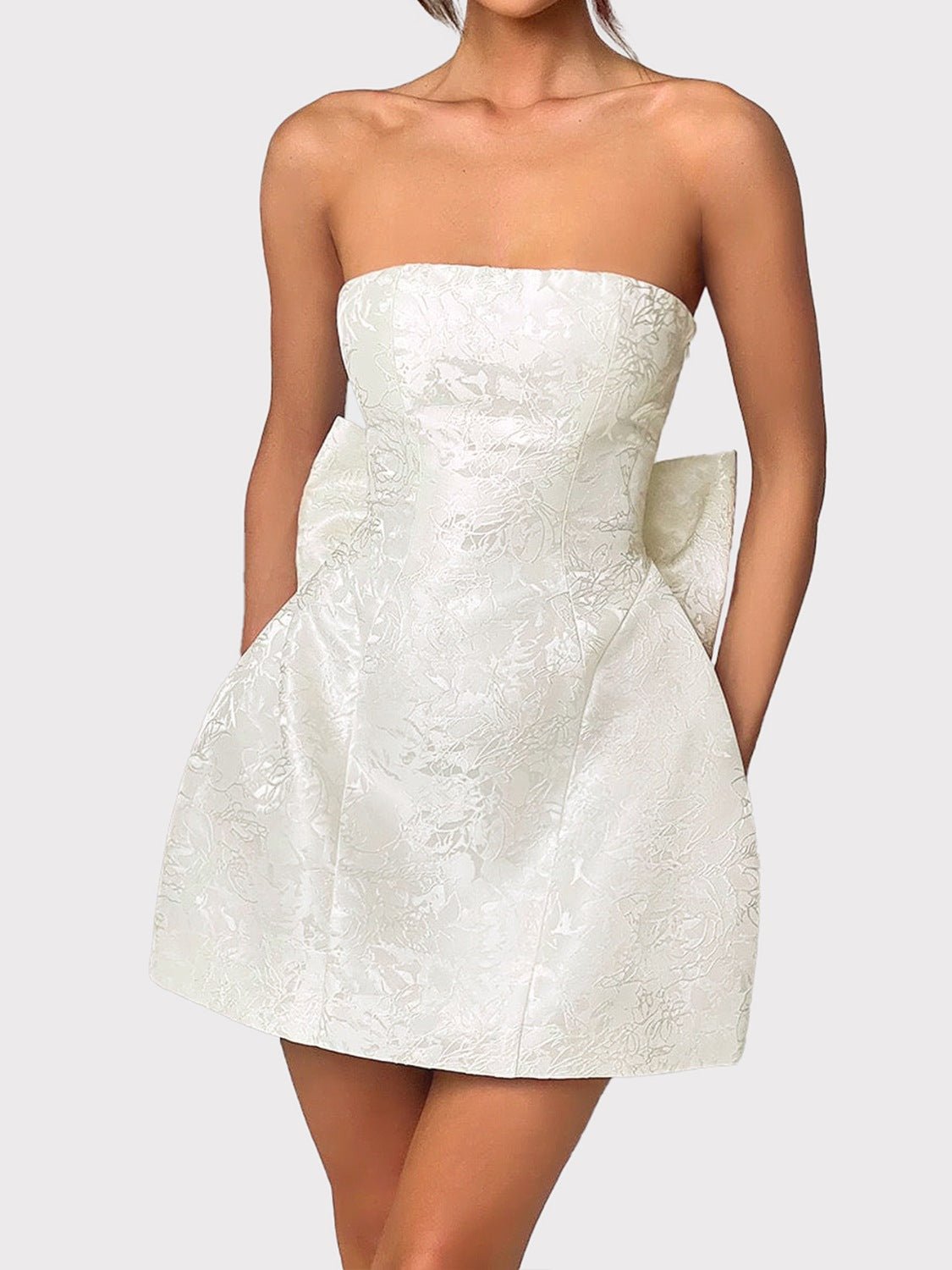 Lace - Up Sleeveless Satin Mini Dress with Bow - GlossDrop