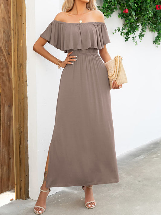 Off - Shoulder Slit Maxi Dress - GlossDrop