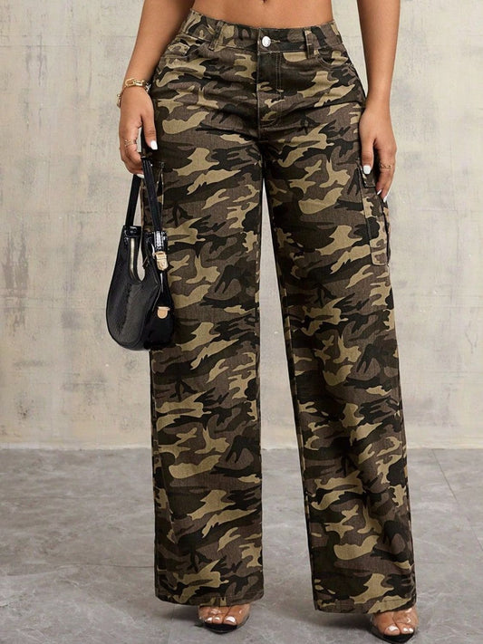 Camouflage Wide Leg Jeans - GlossDrop