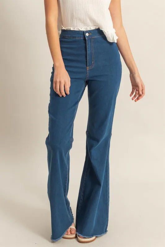 HYFVE Raw Hem High - Waist Washed Flared Jeans - GlossDrop